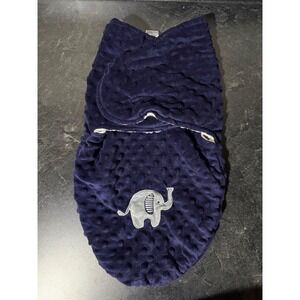 Baby Kiss Navy Blue Minky Dot Elephant Swaddle Wrap Sherpa Sleep Sack 0-3 Month